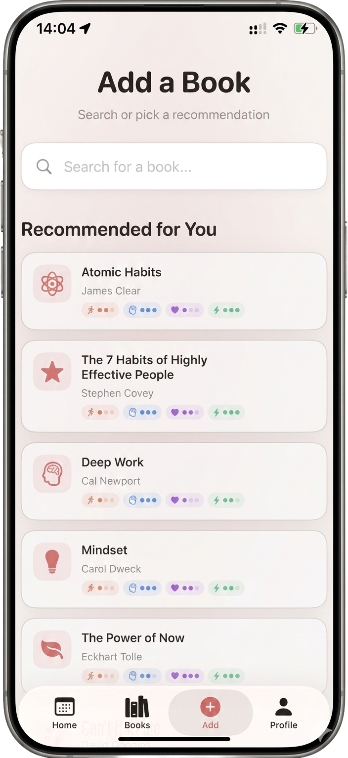 Add a book screen with AI recommendations