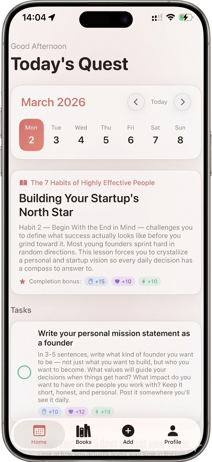 Home screen with daily quests